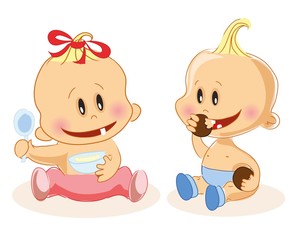 Vector illustration of baby boys and baby girls