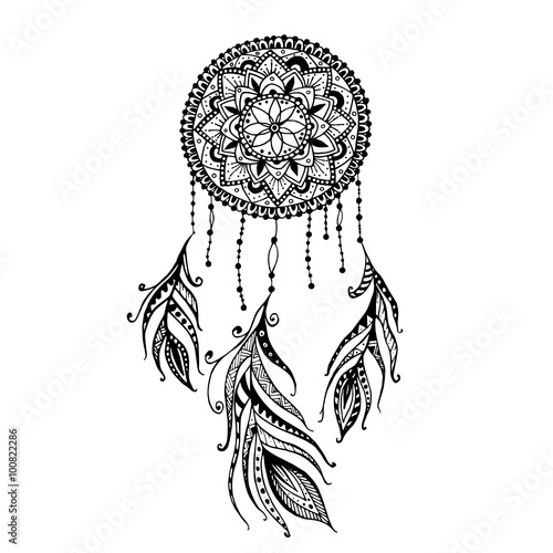 Download "Hand-drawn mandala dreamcatcher with feathers. Ethnic ...