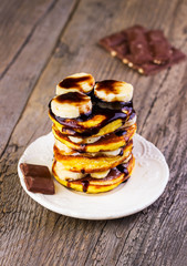 pancakes with chocolate and banana