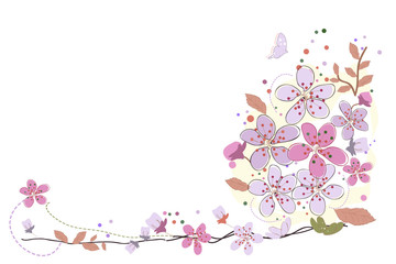 Spring time colorful flowers vector illustration border design background