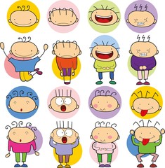 Children's drawings of doodle different emotions of people