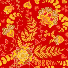 Foto op Canvas Pattern on red background with Chinese flowers. Vector illustration © leezarius