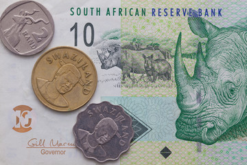Banknote and coins of  Rand of South Africa
