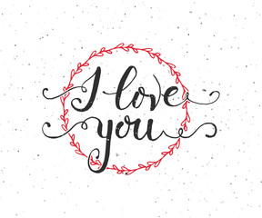 Hand sketched I Love You text as Valentine's Day logotype, badge