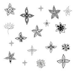 Obraz premium Set of black handdrawn vector doodle flowers