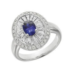Ring with dark blue sapphire on the white 