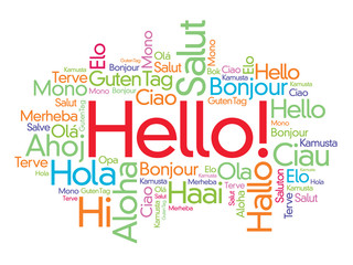 Hello word cloud in different languages of the world, background concept © dizain