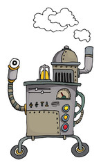 Cute weird hand drawn robot, isolated on white