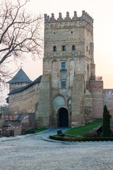 Lubart's Castle in Lutsk, Ukraine at sunrise during early spring.