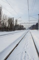 The landscape the railroad in the winter
