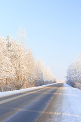 Obraz na płótnie Canvas Winter road through snowy forests