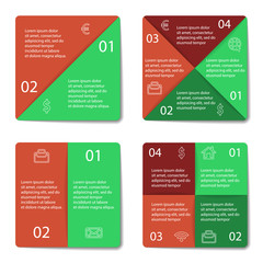 Set of square infographic diagram. 2, 4 elements. Vector EPS10