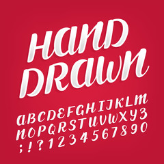 Hand drawn alphabet vector font. Brush script lettering ans numbers for labels, headlines, posters etc.