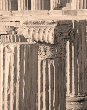 Athens - The detail of Ionic capital on the Acropolis.