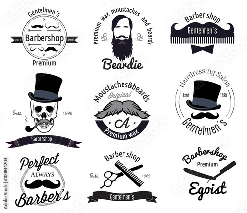 "Set Of Retro Barber Shop Logo Men S Grooming Labels