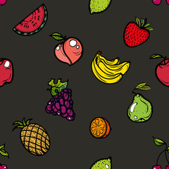  Seamless pattern colored fruit icons.