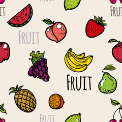  Seamless pattern colored fruit icons.