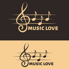 Fashion music vector logo. Treble clef and notes logo. 