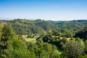 Fototapeta na wymiar Paesaggio di campagna Toscana, colline coltivazioni, agricoltura