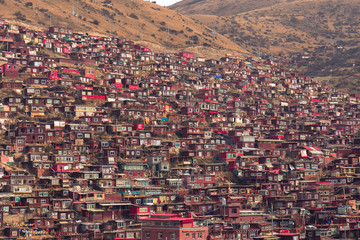 SICHUAN, CHINA 2015: Larung Gar(Larung Five Sciences Buddhist Academy). a famous Lamasery in Seda, Sichuan, China.