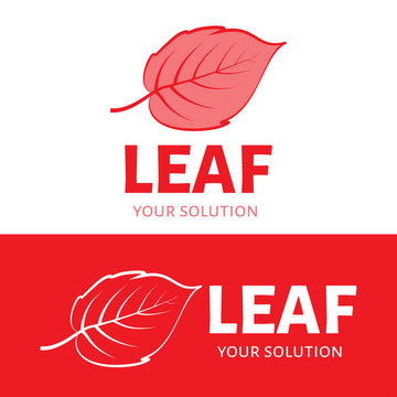 The logo in the shape of a red leaf. Brand logo