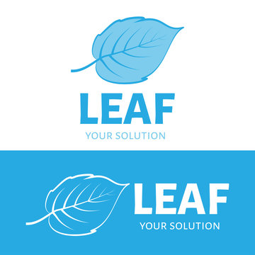 The logo in the shape of a blue leaf. Brand logo