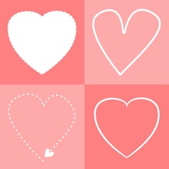 Four White Heart Shapes on Pink Ground