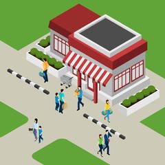 Shop Building  And Customers Illustration 