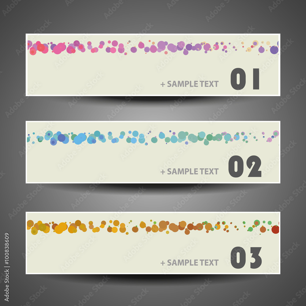 Aufkleber colorful vector set of three header designs with dots and circles