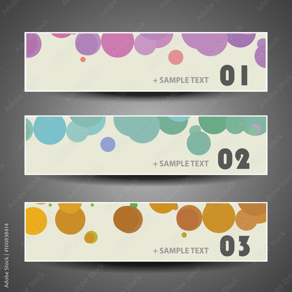 Aufkleber colorful vector set of three header designs with dots and circles