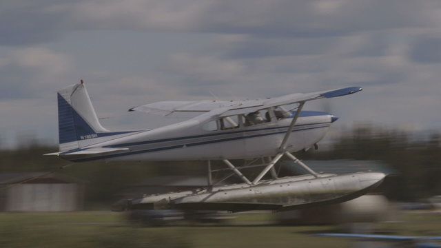 Fairbanks, Alaska, USA - JULY 2015. International Airport. The plane takes off from the water.