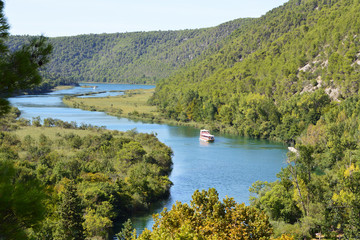 Obraz premium Tourist boats on Krka River, Krka National Park, Croatia