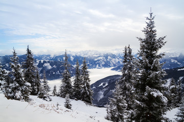 Winter mountain panorama of Zell am See,  Austria.