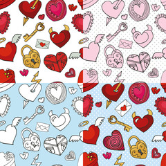 Valentine day,wedding,love,heart seamless pattern set