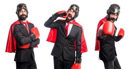 Super hero businessman with boxing gloves