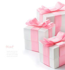 Gift white box with pink satin ribbon