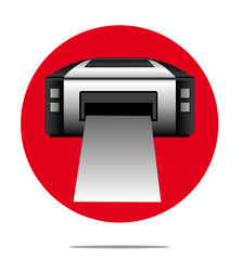 Illustration of a printer with red circle background