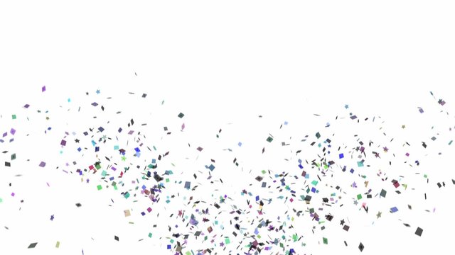 Confetti explosion on a white background.