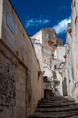 Street view of Via San Martino in Matera ancient town - Italy