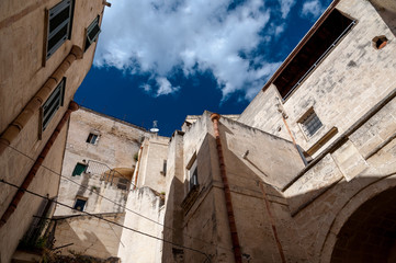 Street view of buildings in ancient town Sassi di Matera