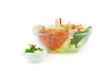 sliced food arrangement isolated on white background