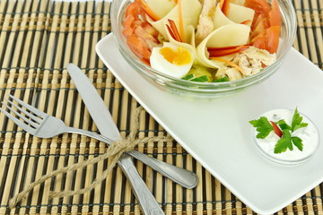 sliced food arrangement isolated on white background