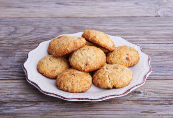 Oatmeal cookies tasty breakfast on the plate