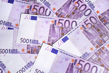 Five hundred Euro bills lying in disorder