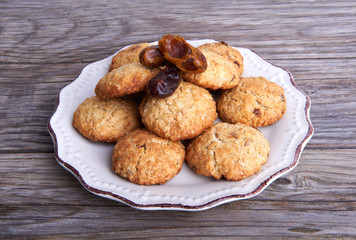 Oatmeal cookies tasty breakfast on the plate