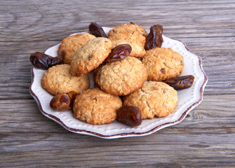 Oatmeal cookies tasty breakfast on the plate