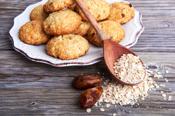 Oatmeal cookies tasty breakfast on the plate