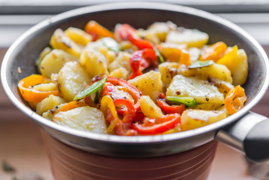 Asian cuisine healthy organic vegetable food fried in pan