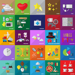Flat Icons Set: Vector Illustration, Graphic Design. Collection Of Colorful Icons. For Web, Websites, Print, Presentation Templates, Promotional, Mobile Applications And Promotional Materials