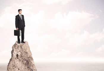 Happy businessman standing on cliff